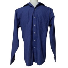 CHAPS Mens Classic Fit Blue Pinstripe Non Iron Dress Shirt Long Sleeve Size L