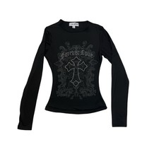 Camicia Vintage J for Justify Ragazza Media M Nera Croce Strass Y2K