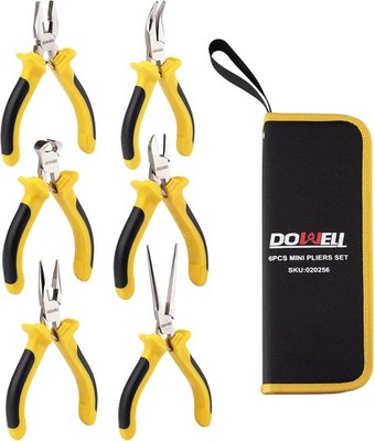 DOWELL 6-piece Mini Pliers Set Needle Nose Diagonal Long Bent Nickel 
