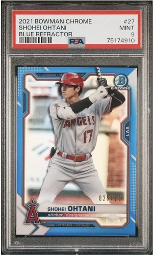 2021 BOWMAN CHROME Shohei Ohtani RARE BLUE REFRACTOR /150 SSP NON AUTO PSA 9