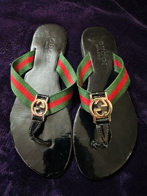 Gucci Interlocking G thong sandals signature green and red Web strap