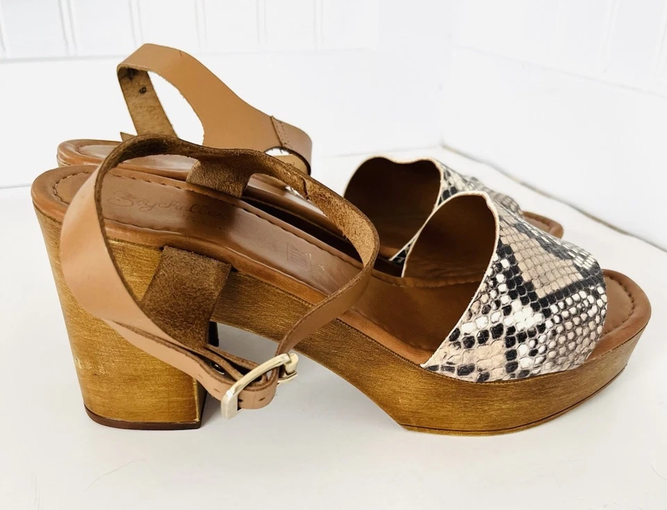 Seychelles Platform Heels Leather Snakeskin Size 9 Ankle Strap Italy Wood Block - Image 2 of 4