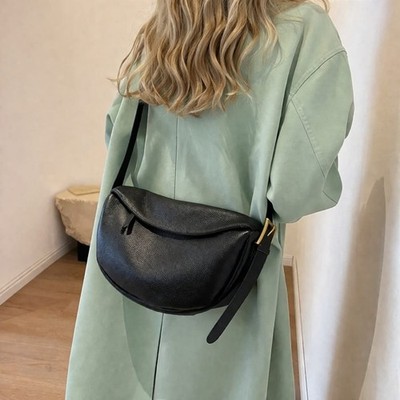 Black Genuine Leather Women s Crossbody Bag Shoulder Purse 19x32x9, 100cm Strap