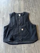 Carhartt Canvas Workwear Sherpa Lined Vest Jacket XXL Black Full Zip