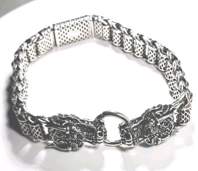  Chain Link Double Dragon Bracelet  Sz: 8, 8.6, Or 9'' Wt: 8g Silver Pl  [BRA01]