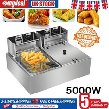 12L Commercial Electric Deep Fryer Fat Chip Double Tank Stainless Steel 5000W UK