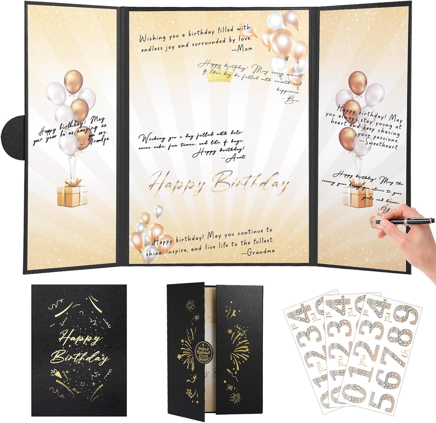 как выглядит Black Gold Birthday Party Decoration 18"X12" Guest Sign in Book Alternative фото