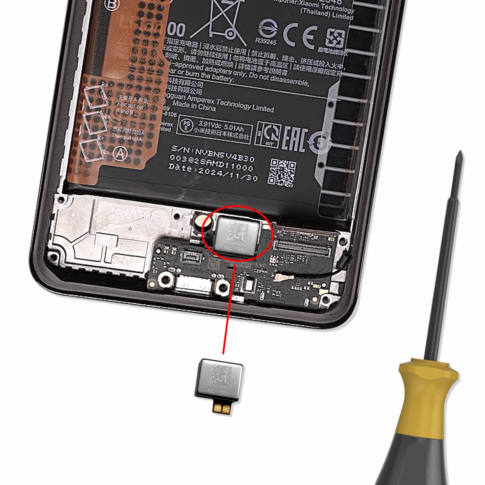 Module vibreur Redmi Note 14 Pro 5G Clappio gris : stop aux appels manqués - 3