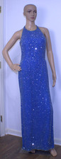 Scala Vintage 100 Silk Blue Beaded Sequined Formal Long Dress