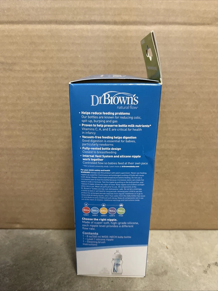 Biberones infantiles anticólicos Dr. Brown's Natural Flow 8 oz 250 ml caja abierta NUEVO Foto 2 de 4