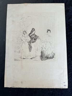 19th Century Etching By Ignacio Zuloaga ''The Three Manolas'' Rare