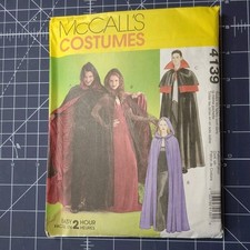 McCalls Pattern 4139 Size S-XL Unisex Vampire Vampiress Hood Cape Cloak Costume
