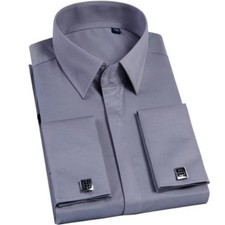 Mens Long Sleeve Shirts French Cuff Formal Business Dress with Cufflinks Shirts