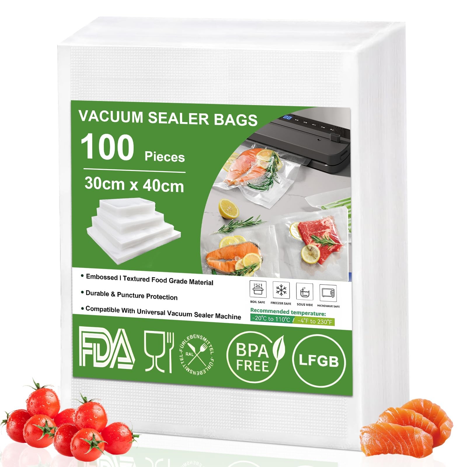 Sacchetti Sottovuoto Omtofo 30x40 cm | 100 Pezzi per Sous Vide e Freezer