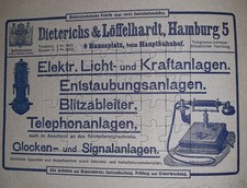 Gro&szlig;e Werbeanzeige 1907 Dieterichs & L&ouml;ffe&ouml;hardt Hamburg Licht-Anlagen Telefon