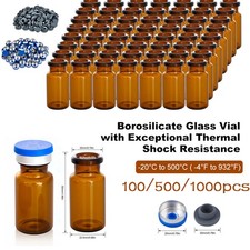 100/500/1000Pcs 10ml Amber Glass Vials Headspace Vials w/ Flip Caps Sample Vials