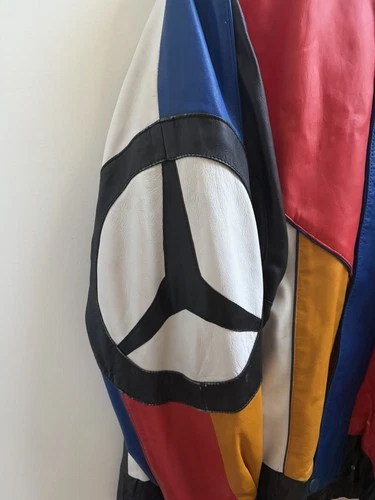 Men’s Leather Multicolor Colorblock Mercedes Logo Full Zip Jacket L image 4