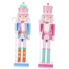 Soaoo 2 Pcs Pastel Nutcracker Christmas Nutcracker Ornament 15''Wooden Pastel 