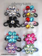 CLOSEOUT 36 NEW MULTI COLOR STONE FLOWER /BLACK COLOR ELASTIC PONYTAIL HOLDER