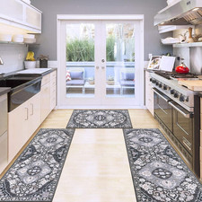 Set of 3 Farmhouse Kitchen Rugs Non Slip Washable Boho Kitchen Mats Grey