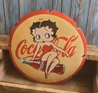 Vintage Coca Cola Betty Boop Porcelain Metal Domed Coke Sign