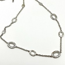 Vintage Retro Silver Tone Textured Oval Link Long Station Necklace Statement Y2K