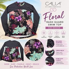 Calia Carrie Underwood Floral Rash Guard Swim Top Ruched Sleeve Medium