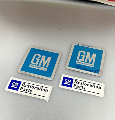 2 x 1964-1968 GM Embossed Metal Door Jamb Adhesive Decal Badge