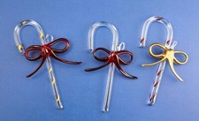 Vintage Hand Blown Glass Candy Cane Christmas Ornaments Set of Three