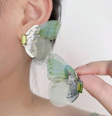 Fairy Butterfly Wings Earrings Green Soft Jewel Fairycore Boho Jewelry NEW Gift
