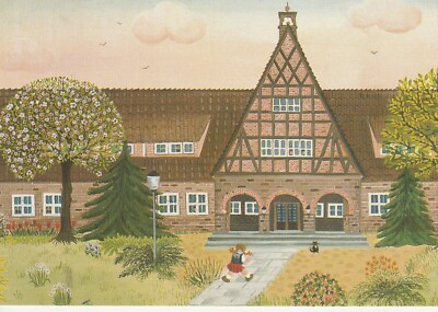Postcard based on an oil painting by Ilse Nagel. Peter Lunding School Hasloh 1987