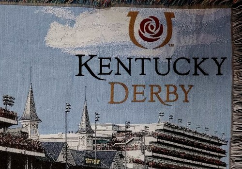 Vtg 2019 Kentucky Derby Woven Tapestry Throw Blanket 62” X 48” - Picture 8 of 14