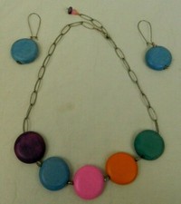 Wood Disks Necklace Earring Set Colorful