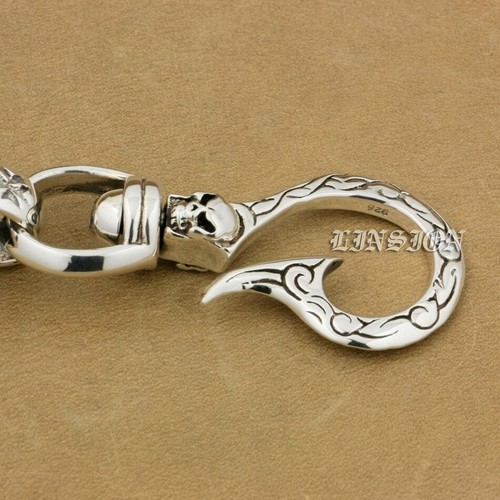 Skull Hook 925 Sterling Silver Lion KeyRing Biker Punk Keychain Belt Clip 9T020A - Picture 4 of 8