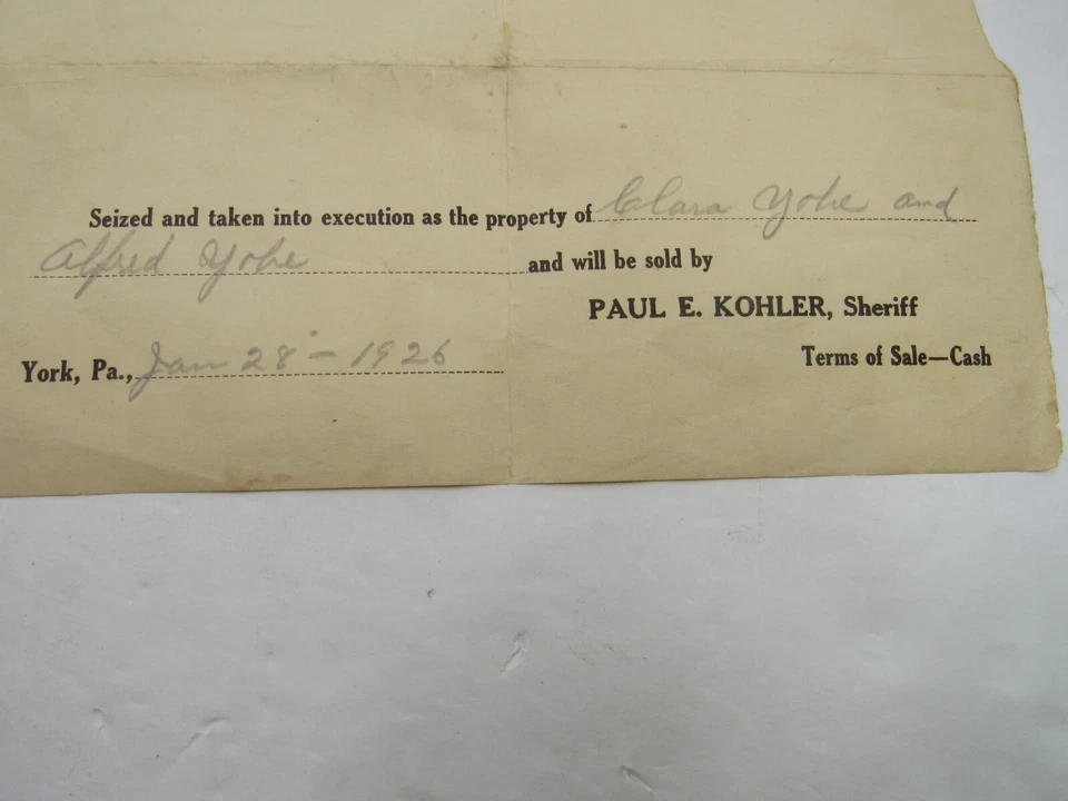 1926 Sheriff's Sale Flyer Heidelburg TWP York County PA Ephemera Fair Condition - Image 4 of 4