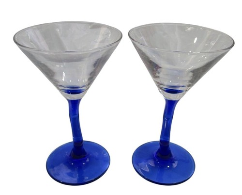 Vintage Libbey Cobalt Blue Z Stem Mini Martini Cocktail Glasses GUC A Pair - Picture 4 of 10