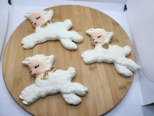 Set Of Three Chalkware Lamb Sheep Wall Hanging Decor