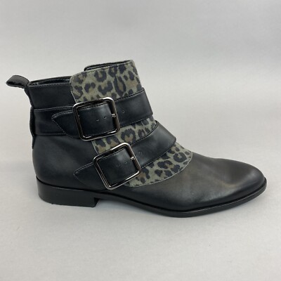 Clarks Bizzy Lane schwarz Kombi Leder Knöchel Schnalle Reißverschluss Bootie Stiefel UK6 D