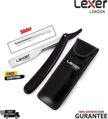 LEXER LONDON BLACK BARBER SALON STRAIGHT CUT THROAT SHAVING RAZOR RASOIRS RASOI + Pouch Free
