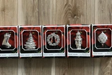 Regent Square Set of 5 Silver Plated Christmas Ornaments Swarovski Crystals NIB