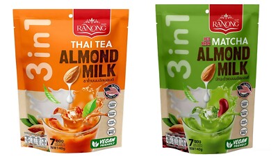 3in1 RANONG Instant Thai Tea/ Matcha Tea Almond Milk Vegan 140G (7 SACHETS)