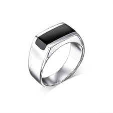 Silver and Black Onyx Men's Ring, Black Gemstone Modern Trendy Signet Mens Ring