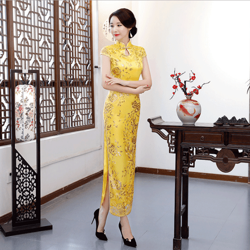 Chinesisches traditionelles langes Cheongsam Damen Spitzenkleid Abschlussball Qipao Größe M-4XL - Bild 2 von 12