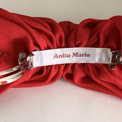 Vintage Bow Ribbon Hair Barrette Clip Large Ruffles Red Coquette Made in France - Picture 8 of 10