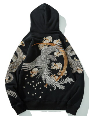 Mens Hooded Jacket Hoodie Sweatshirt Japanese Pattern