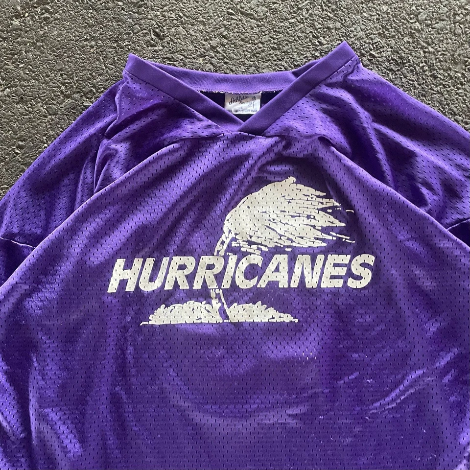 Camiseta deportiva grande vintage de malla Hurricanes años 90 púrpura manga larga Foto 3 de 4