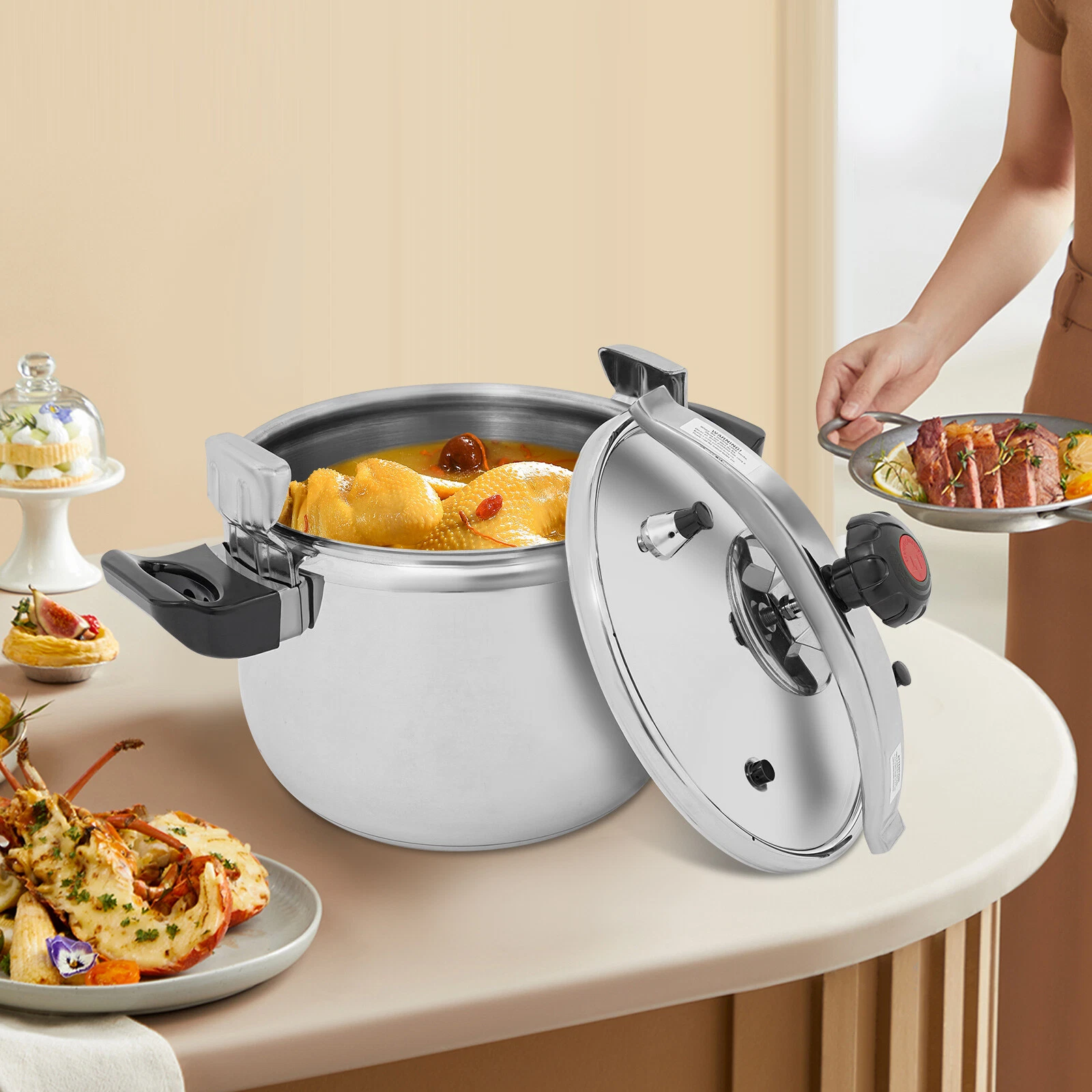 50kpa Stainless Steel Pressure Cooker Stress Stewing Pot W/ Heatproof Handles