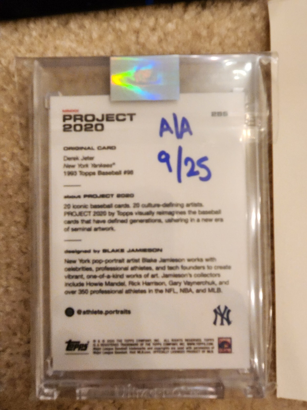 Topps Project 2020 Derek Jeter Blake Jamieson Autograph Blue Paint Pen