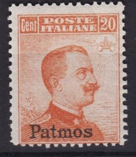Aegean colonies patmo 1917 michetti 20 cent.esimi wireless n.9 g.i mnh**