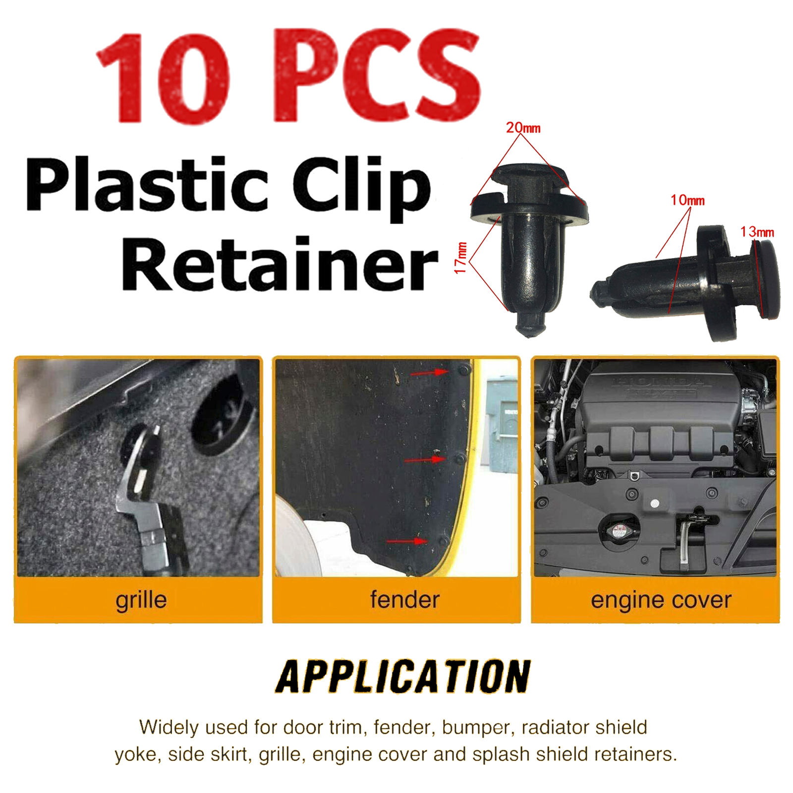 10 pcs 10MM Car Body Push Pin Rivet Retainer Trim Moulding Clip Parts